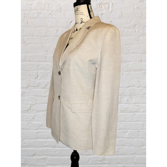 Kate Hill for Lord Taylor Linen Blend Blazer Women 8 Cream Pockets Office Career - Picture 2 of 7
